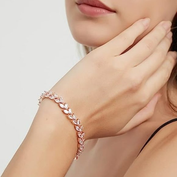 Wedding Bridal Bracelet 18k Rose Gold Plated Grade 3A Cubic Zirconia Bracelets - Picture 2 of 3